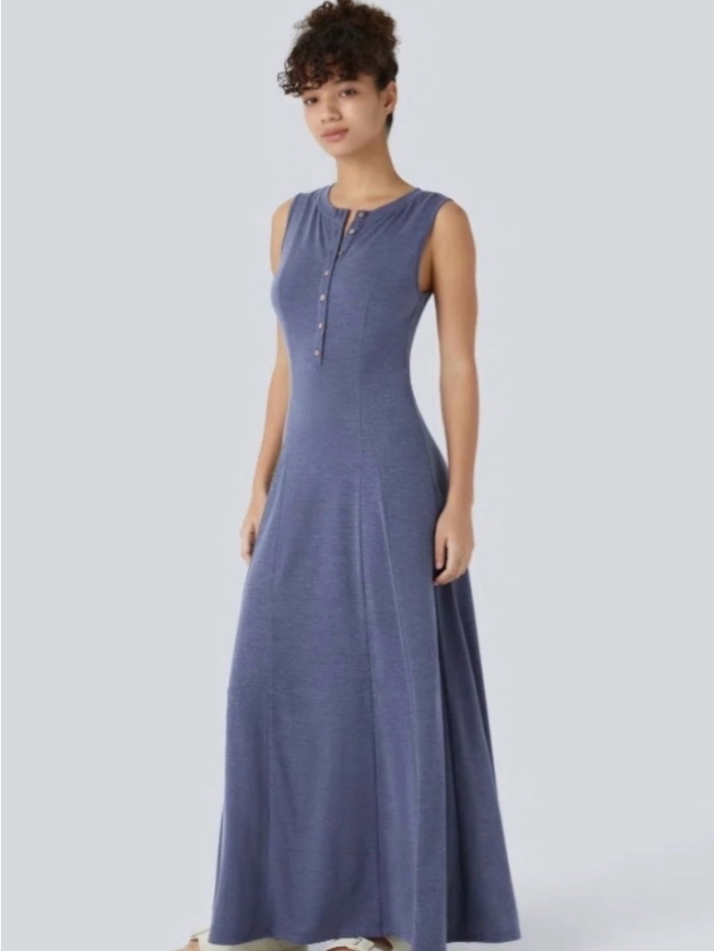 Halara Sleeveless Henley Maxi Dress in Blue